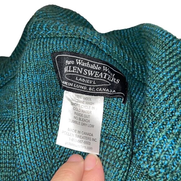 Pollen Sweaters Inc Womens Size Large Green Cardigan Knit Full Zip Pure Wool - Picture 8 of 8